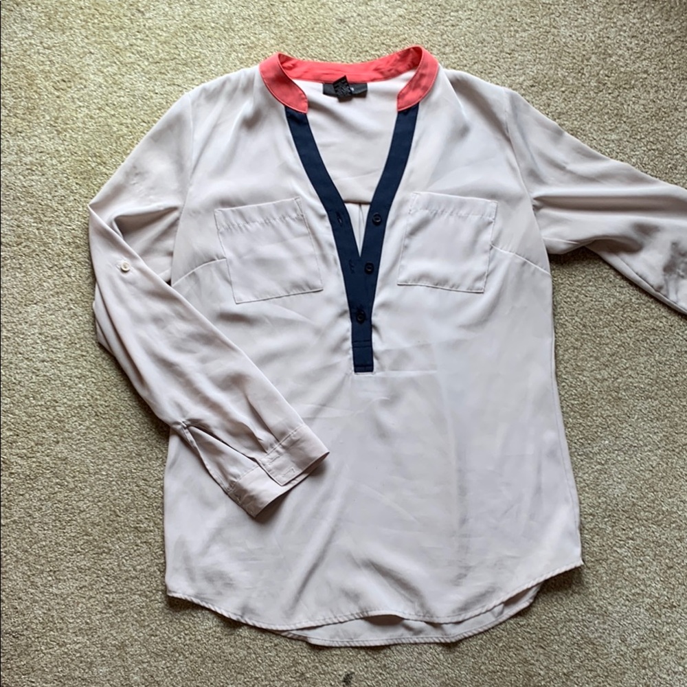 Alfani Coral and Navy Blouse Size Small